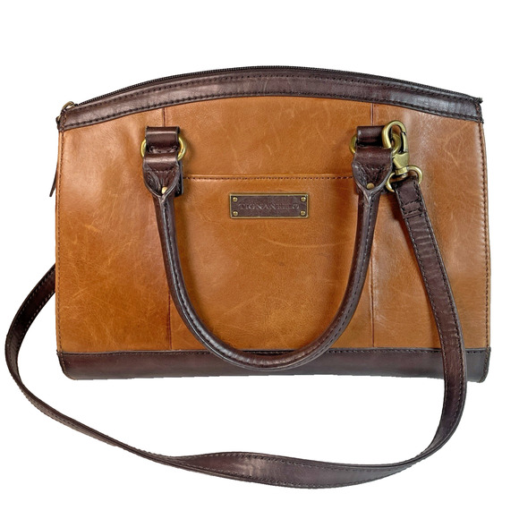 TIGNANELLO Light & Dark Brown Leather Bag Purse Double Handles w/Shoulder Strap - Picture 1 of 14